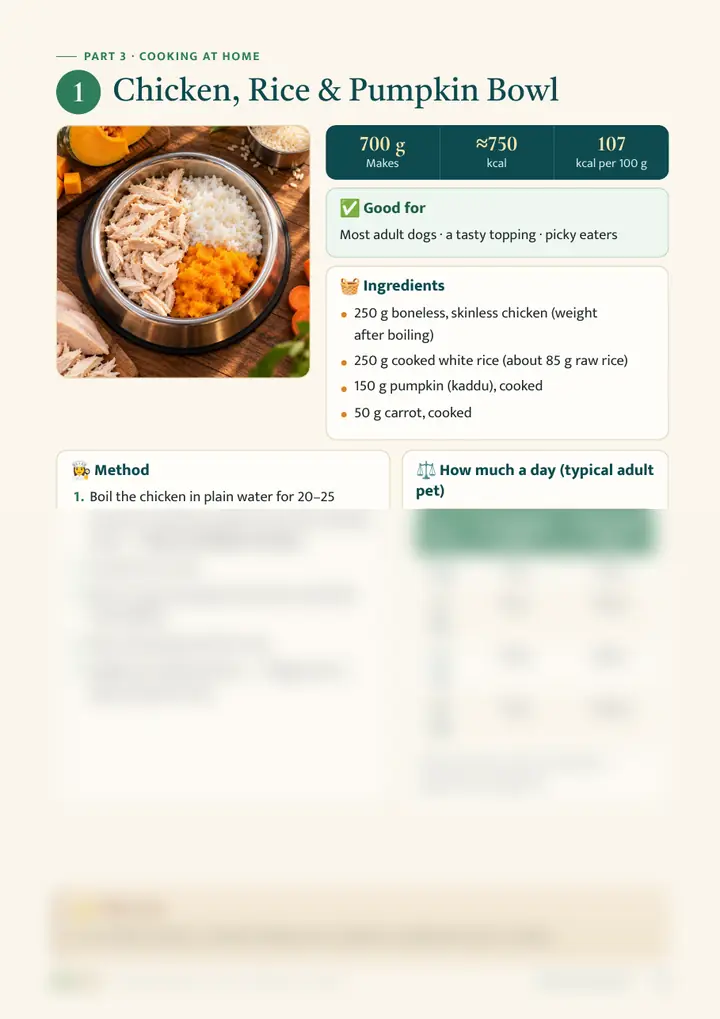 Sample page: Recipe 1: chicken, rice & pumpkin bowl